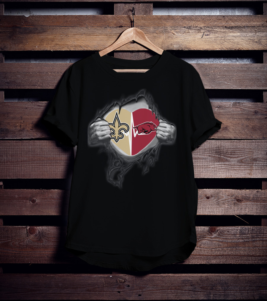 New Orleans Saints Arkansas Razorbacks Heartbeat Loyalty Fan Crossover T-Shirt