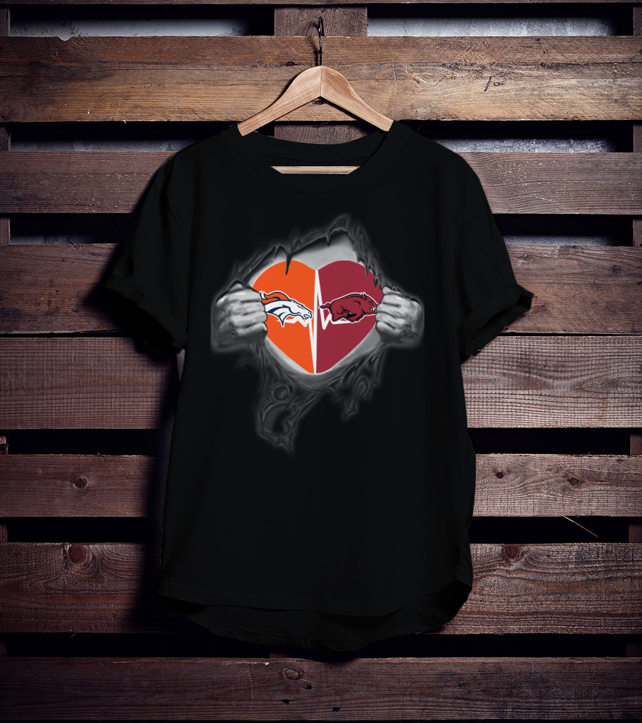 Denver Broncos Arkansas Razorbacks Heart Combo T-Shirt