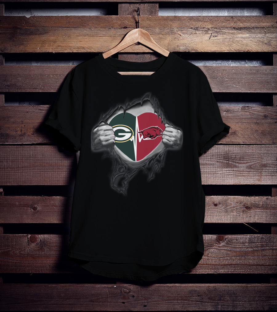 Green Bay Packers Arkansas Razorbacks Heart T-Shirt
