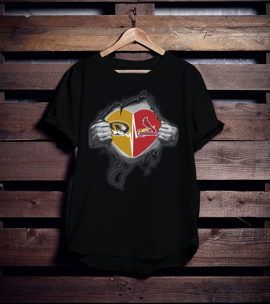Missouri Tigers St Louis Cardinals Heart Rip T-Shirt