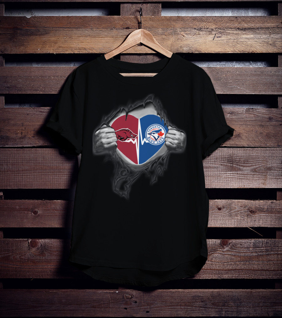 Arkansas Razorbacks Toronto Blue Jays Heart Logo Rip T-Shirt
