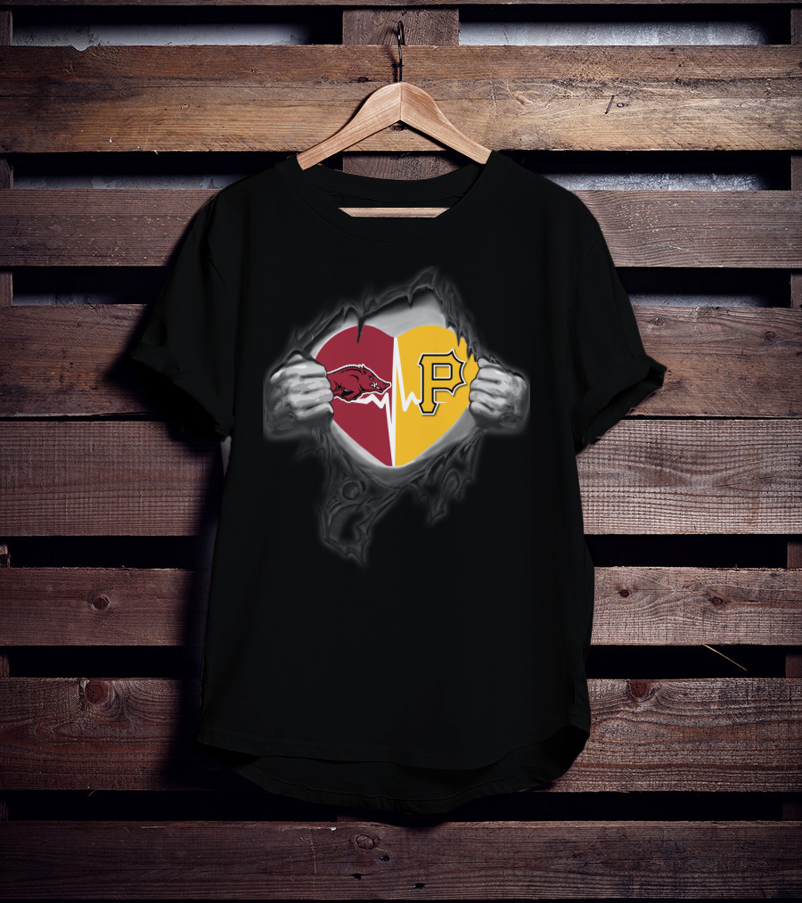 Arkansas Razorbacks Heartbeat Pittsburgh Pirates Fan Spirit T-Shirt