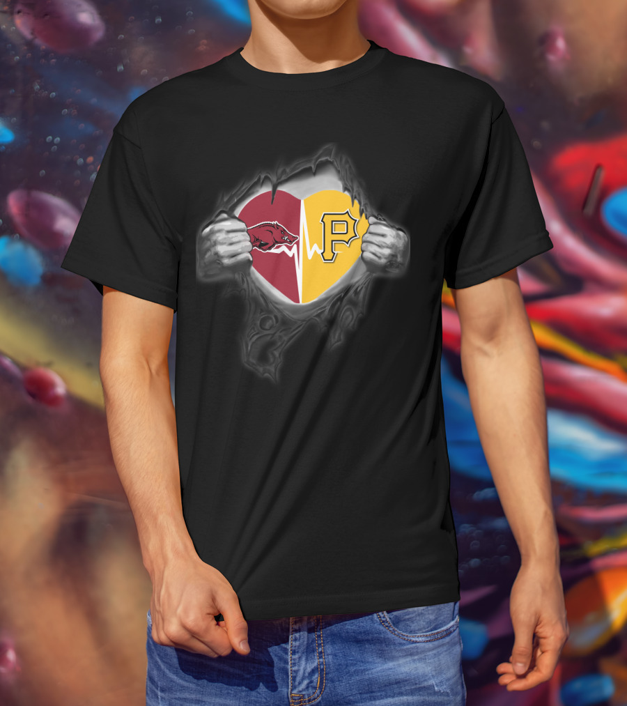 Arkansas Razorbacks Heartbeat Pittsburgh Pirates Fan Spirit T-Shirt
