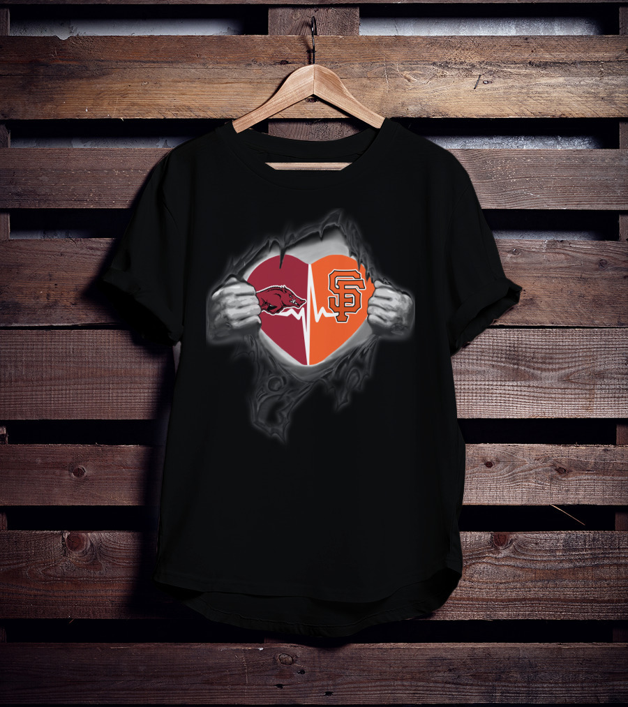 Arkansas Razorbacks San Francisco Giants Heartbeat Fan Emblem T-Shirt