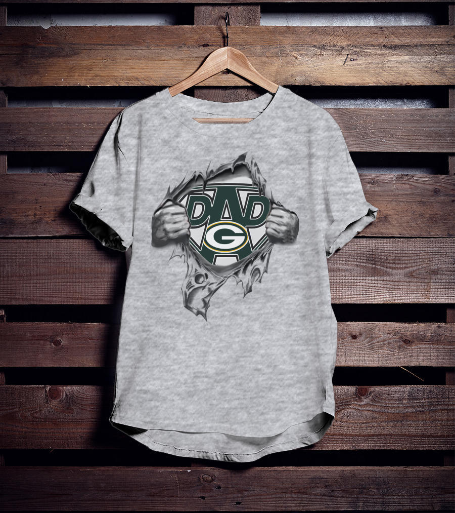 Super Dad Green Bay Packers Logo Tear Reveal T-Shirt