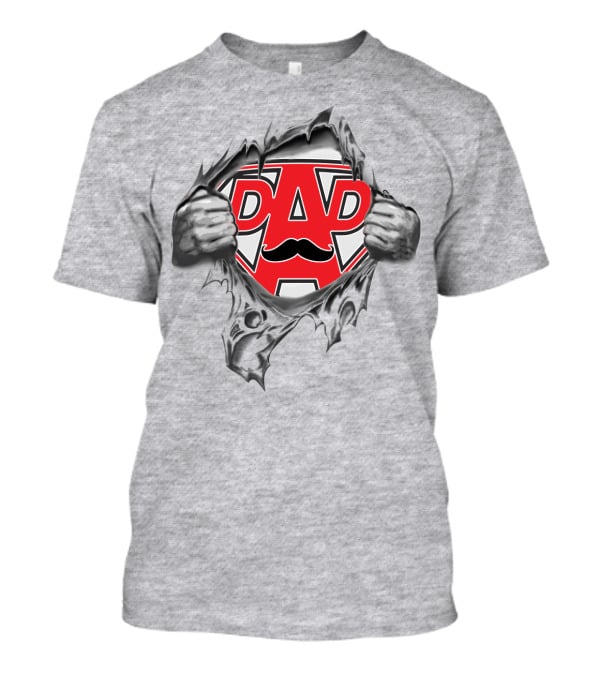 Super Dad Hero Shield With Mustache And Torn Fabric Effect T-Shirt