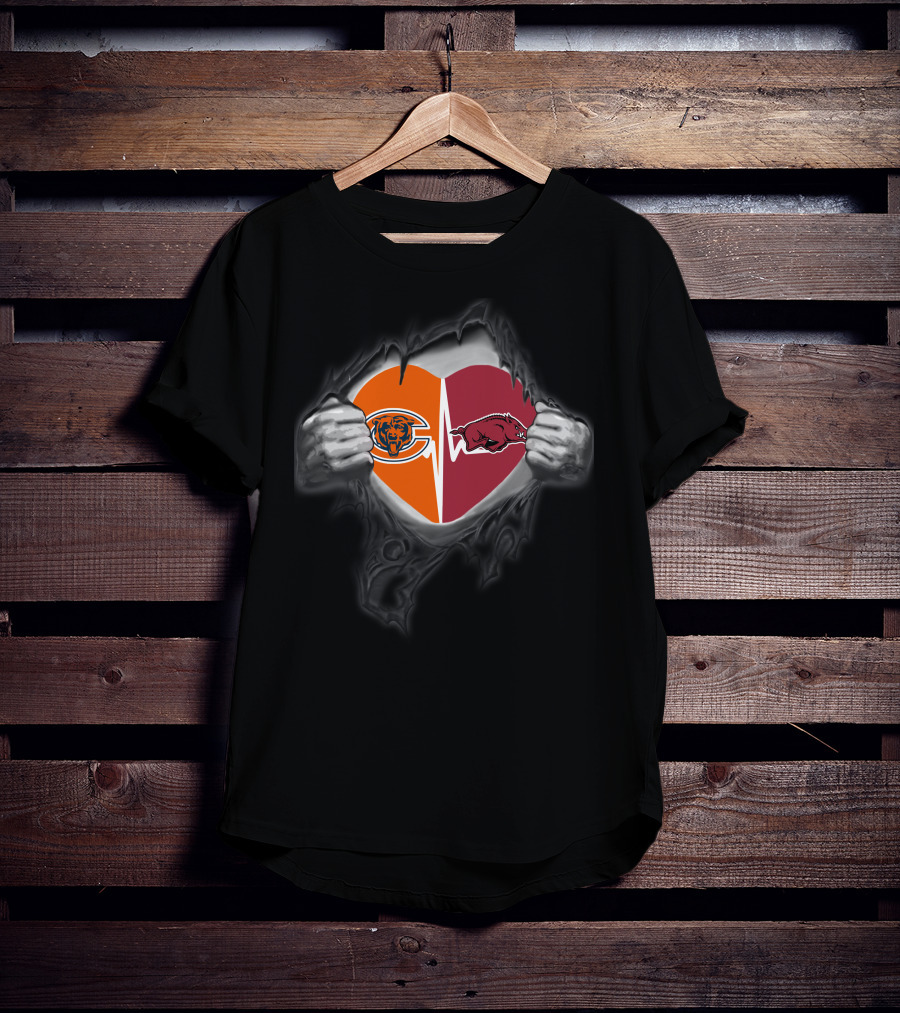 Chicago Bears Arkansas Razorbacks Heart Logo Combination T-Shirt