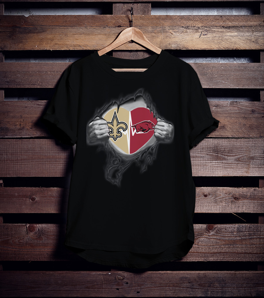 New Orleans Saints Arkansas Razorbacks Heart T-Shirt