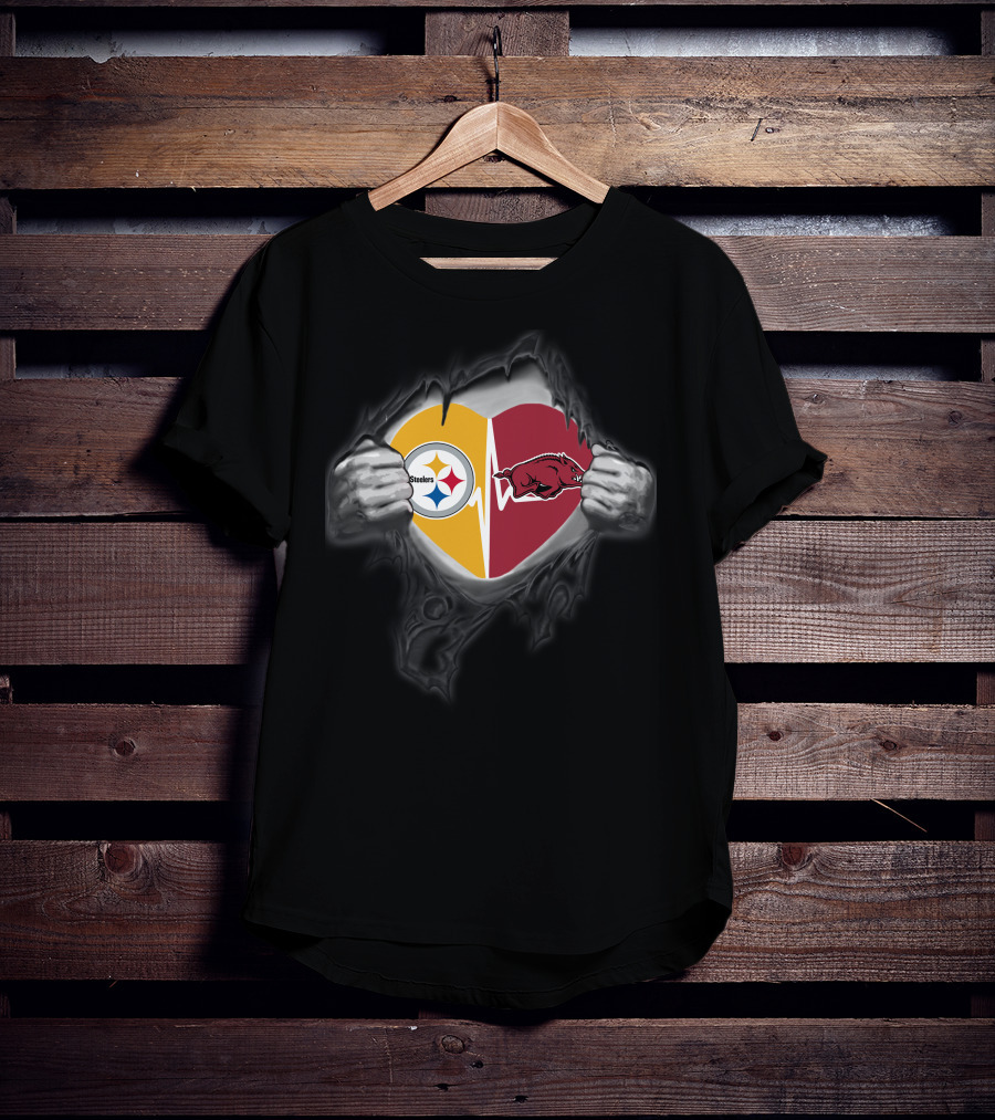 Pittsburgh Steelers Arkansas Razorbacks Heartbeat Logo Fusion T-Shirt