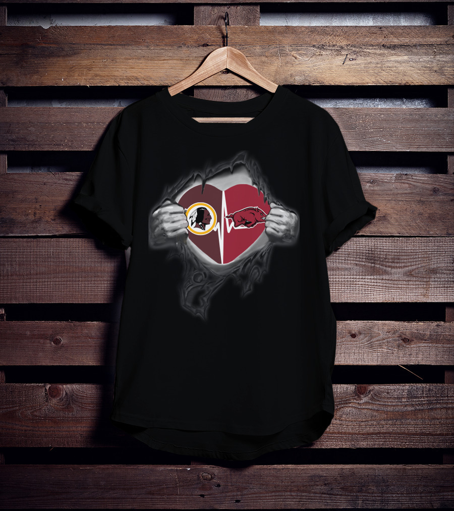 Washington Redskins Arkansas Razorbacks Heartbeat Tearing T-Shirt