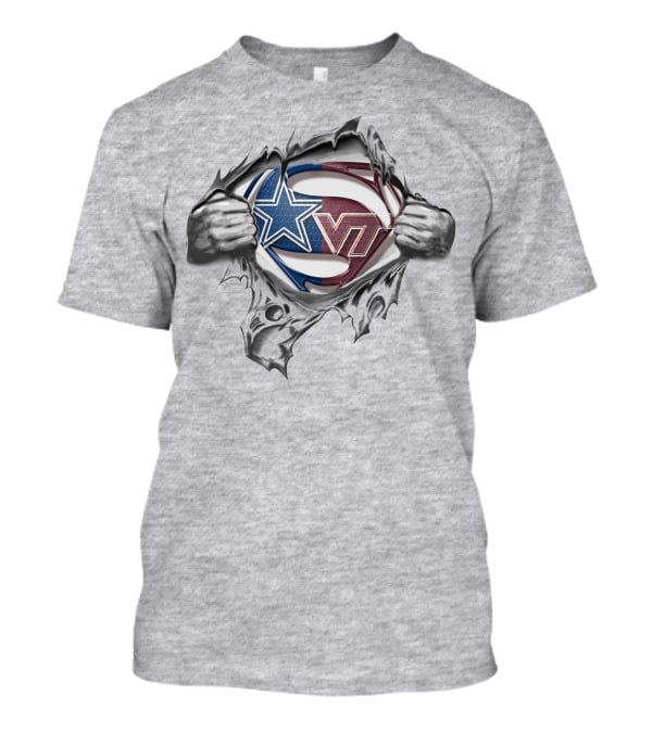 Dallas Cowboys Virginia Tech Hokies Superman Logo Rip T-Shirt