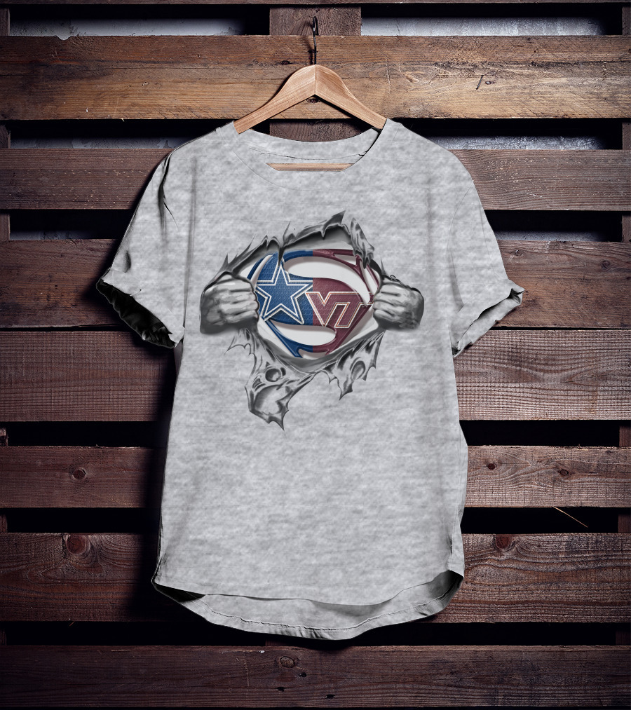 Dallas Cowboys Virginia Tech Hokies Superman Logo Rip T-Shirt
