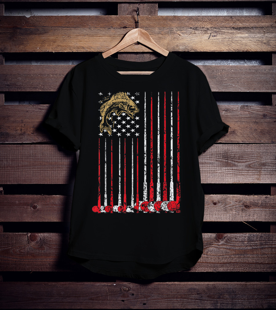 American Flag Fishing Bass With Independence Day T-Shirt