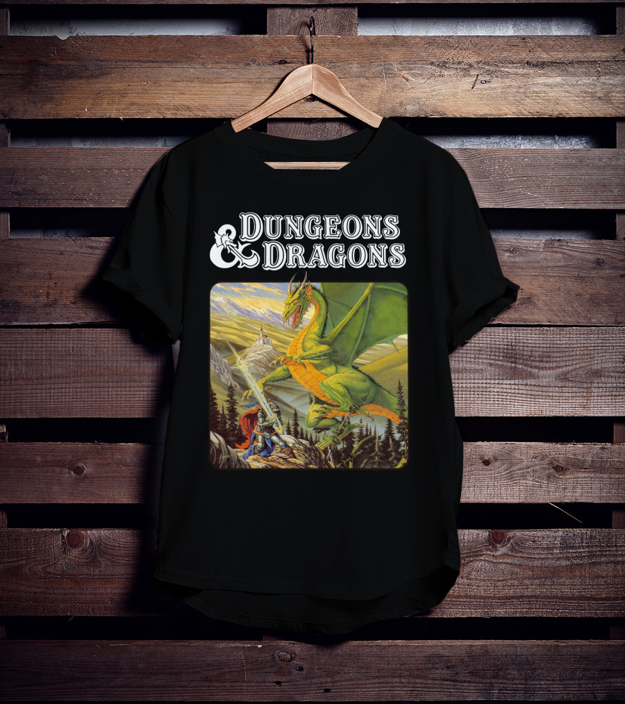 Dungeons And Dragons Knight Battling Green Dragon Scene T-Shirt
