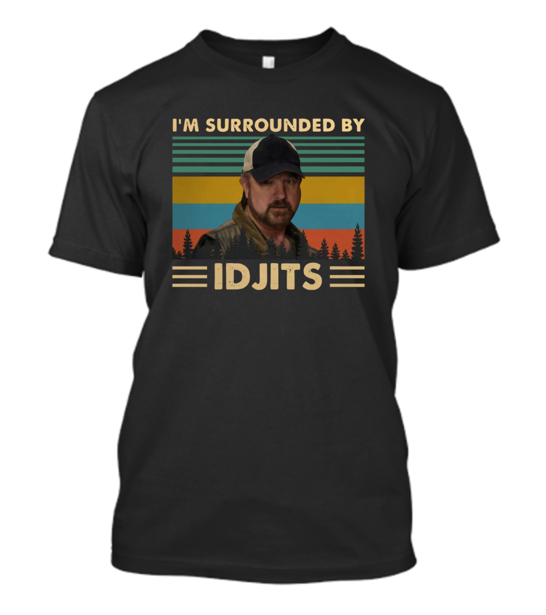 Surrounded By Idjits Supernatural Character With Retro Stripes And Forest T-Shirt