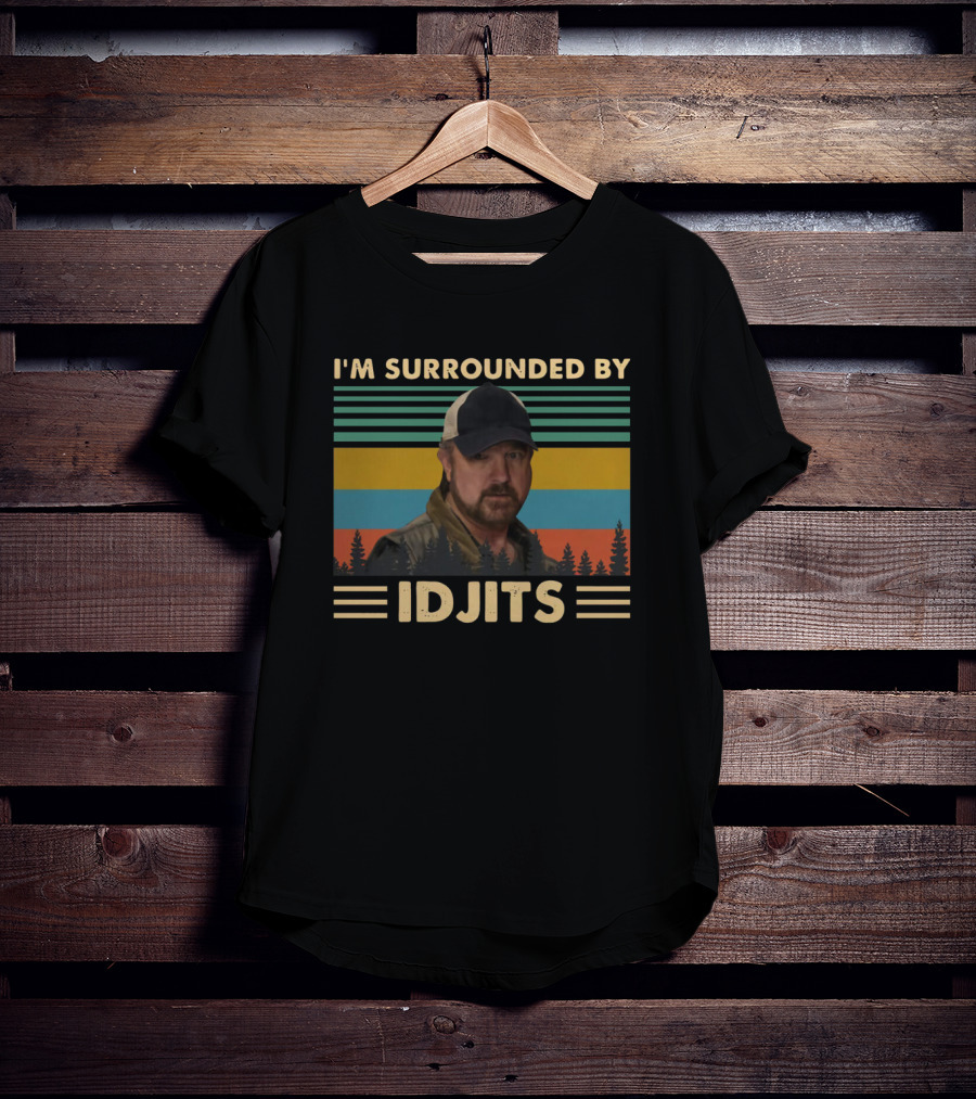 Surrounded By Idjits Supernatural Character With Retro Stripes And Forest T-Shirt