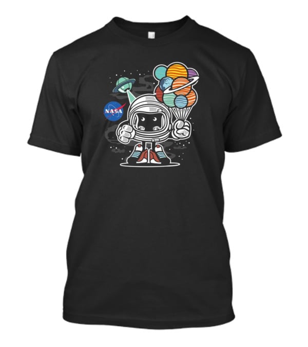 NASA Astronaut Adventure Holding Planet Balloons T-Shirt