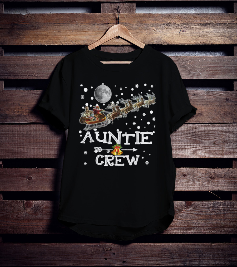 Auntie Crew Santa Reindeer Sleigh Under Full Moon T-Shirt