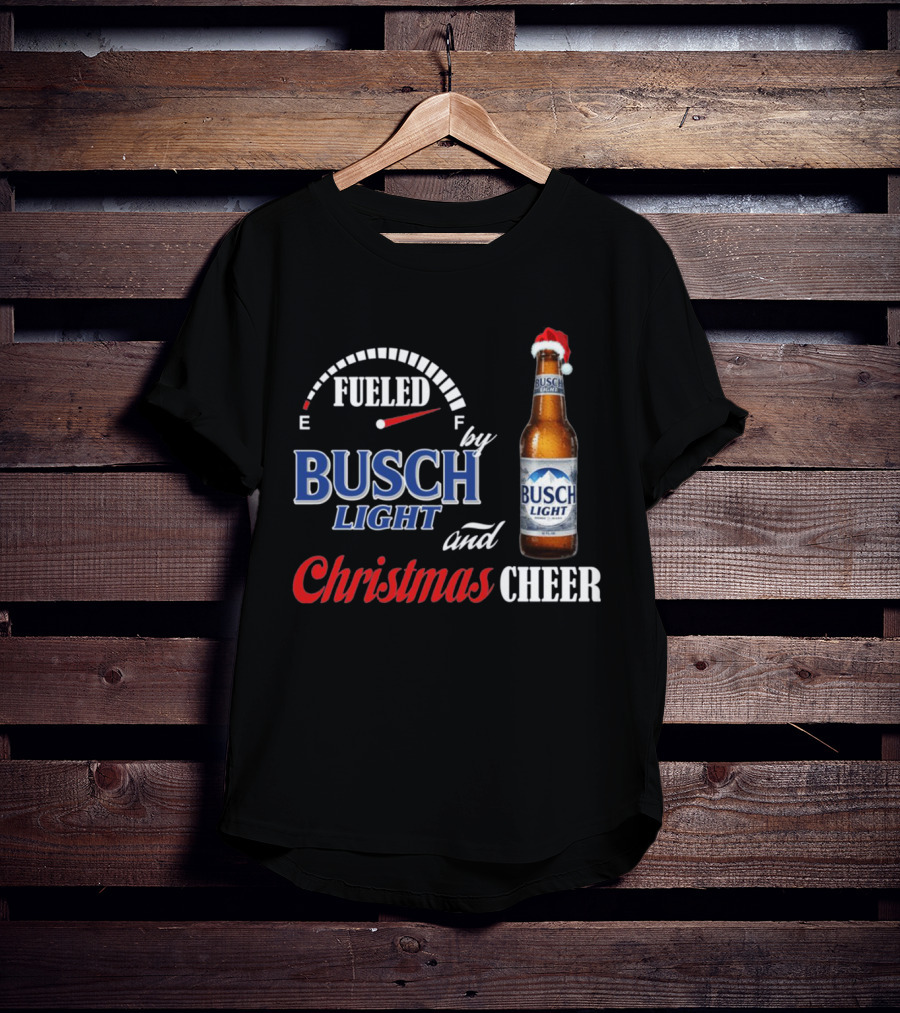 Fueled By Busch Light Christmas Cheer Beer Bottle Santa Hat T-Shirt