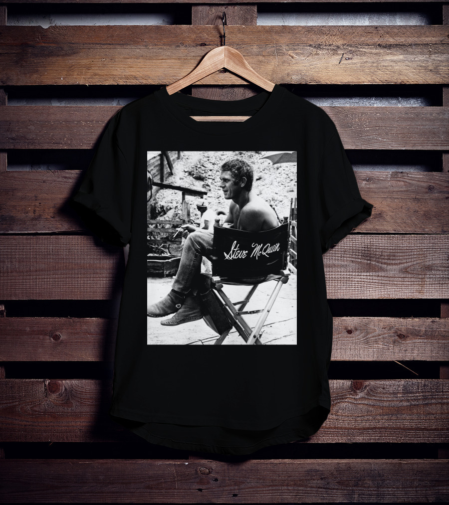 Steve McQueen Black And White Director's Chair Scene T-Shirt