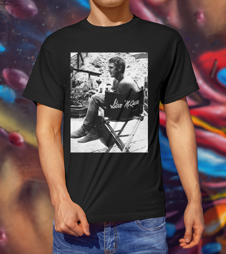 Steve McQueen Black And White Director's Chair Scene T-Shirt