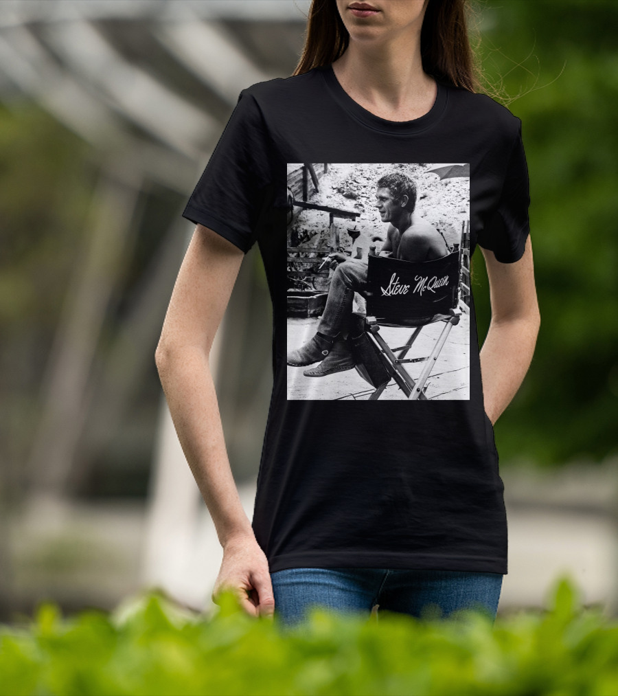 Steve McQueen Black And White Director's Chair Scene T-Shirt