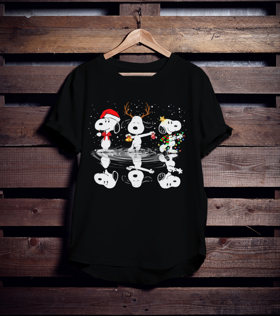 Snoop 0411 Haha Christmas Reflections With Snoopy Santa Reindeer Lights T-Shirt