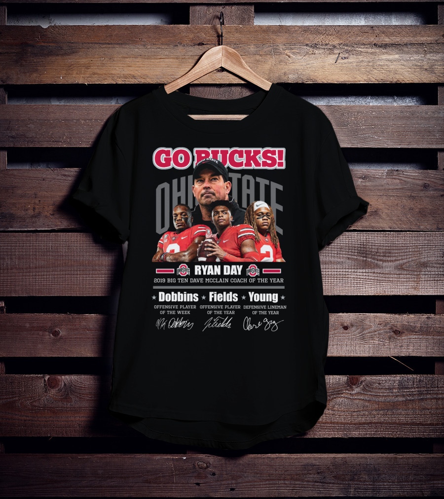 Go Bucks Ohio State Ryan Day Dobbins Fields Young Big Ten Coach Of The Year T-Shirt