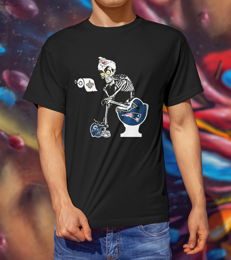 Chiefs Skeleton Patriots Toilet Saints Rams Helmet T-Shirt