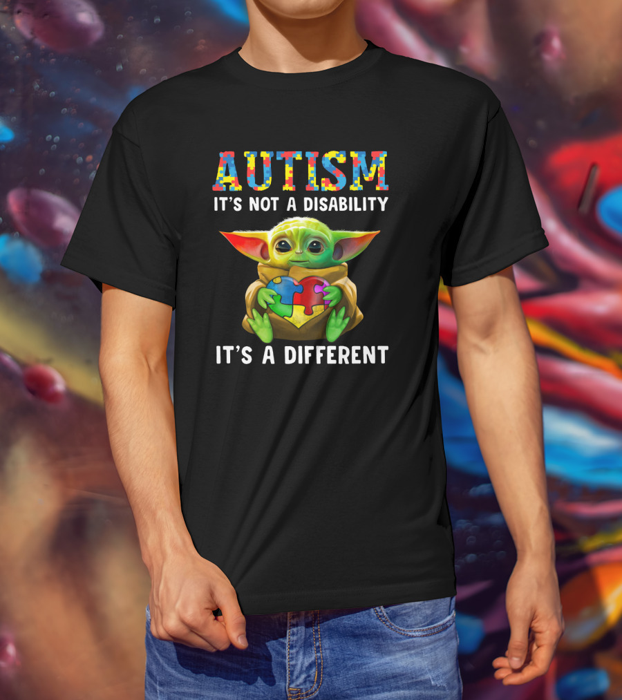 AUTISM IT'S NOT A DISABILITY IT'S A DIFFERENT Baby Yoda Holding Puzzle Piece T-Shirt