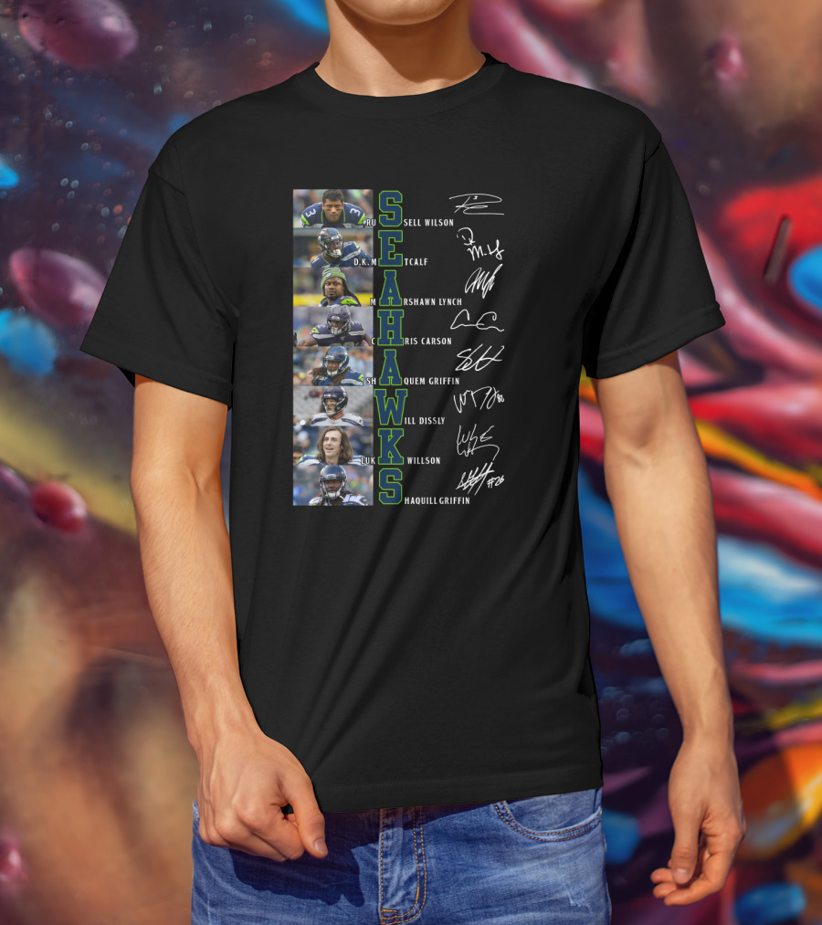 Seahawks Russell Wilson D.K. Metcalf Marshawn Lynch Chris Carson Shaquem Griffin Will Dissly Luke Willson Shaquill Griffin T-Shirt
