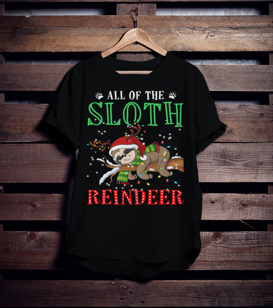 All Of The Sloth Reindeer Christmas Lights Holiday Pajama T-Shirt