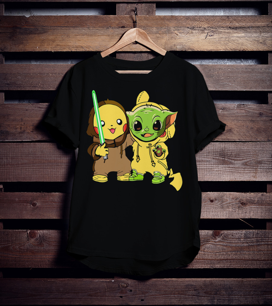 Baby Yoda Pikachu With Lightsaber Jedi Hoodie Duo T-Shirt