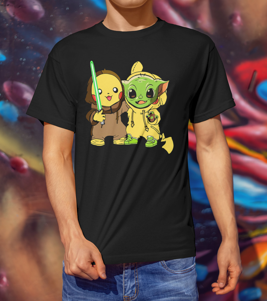 Baby Yoda Pikachu With Lightsaber Jedi Hoodie Duo T-Shirt