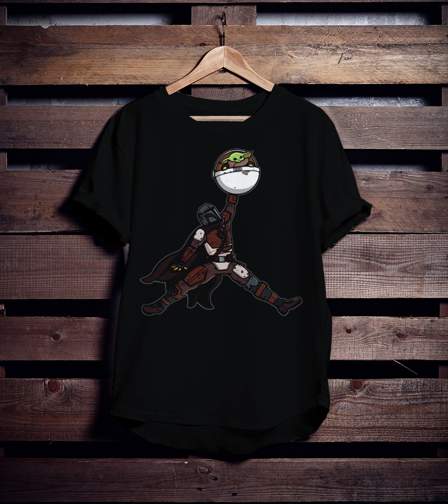 Air Arya Baby Yoda Mando Sitting Jumpman Icon Crossover T-Shirt