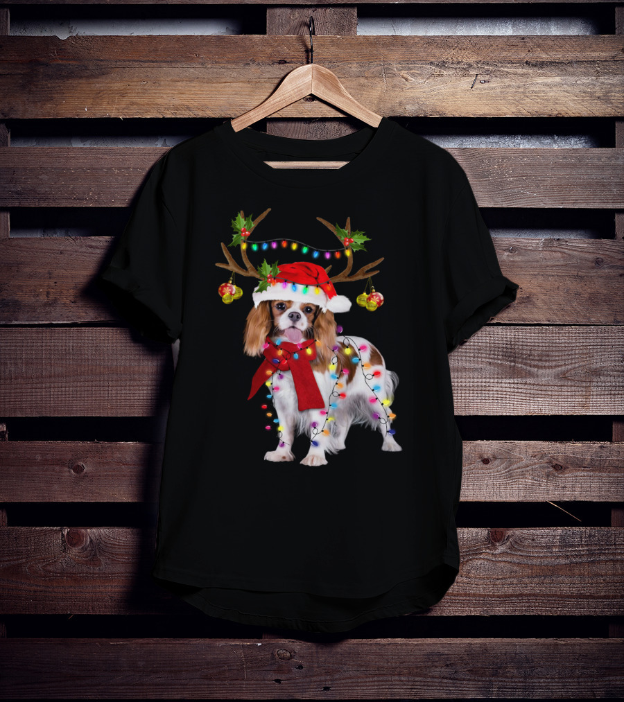 Cavalier King Charles Spaniel Christmas Reindeer Lights T-Shirt