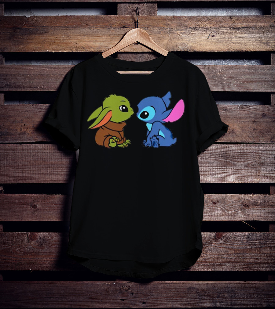 Baby Yoda And Baby Stitch Cute Characters Crossover T-Shirt