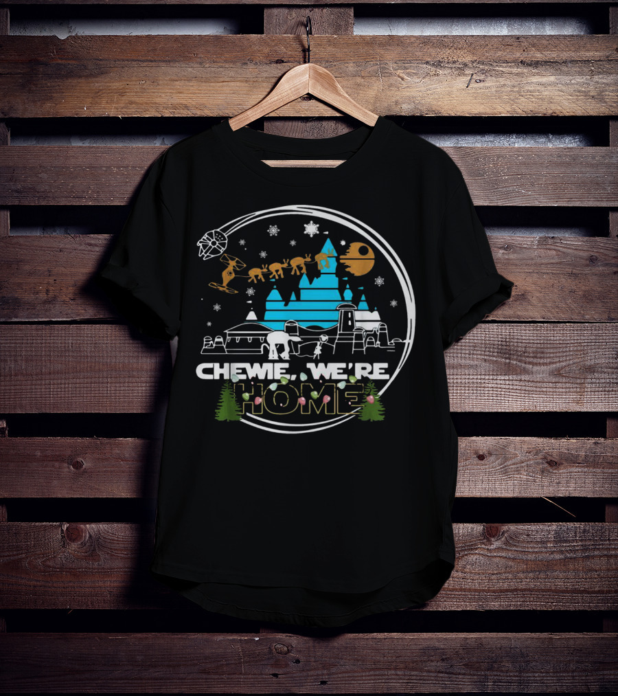Disney Star Wars Chewie We're Home Snowflake Millennium Falcon Christmas Trees T-Shirt