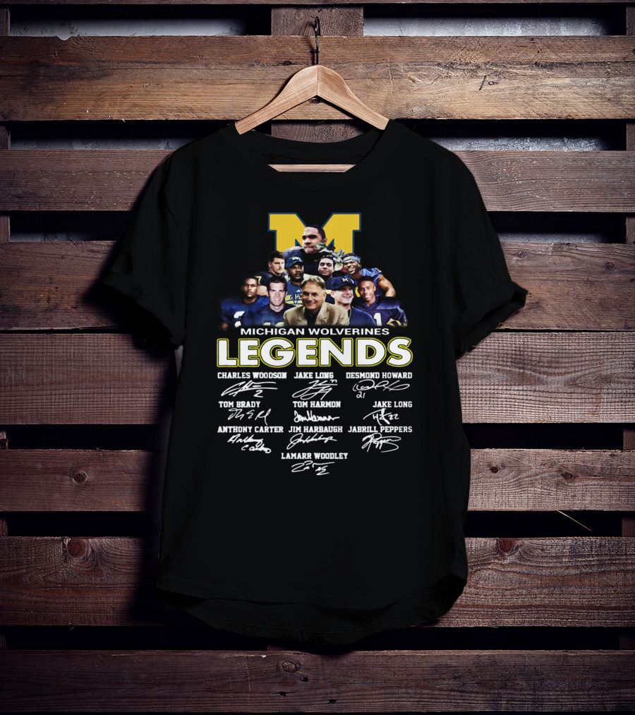 Michigan Wolverines Legends Charles Woodson Desmond Howard Tom Brady Jim Harbaugh Signatures T-Shirt