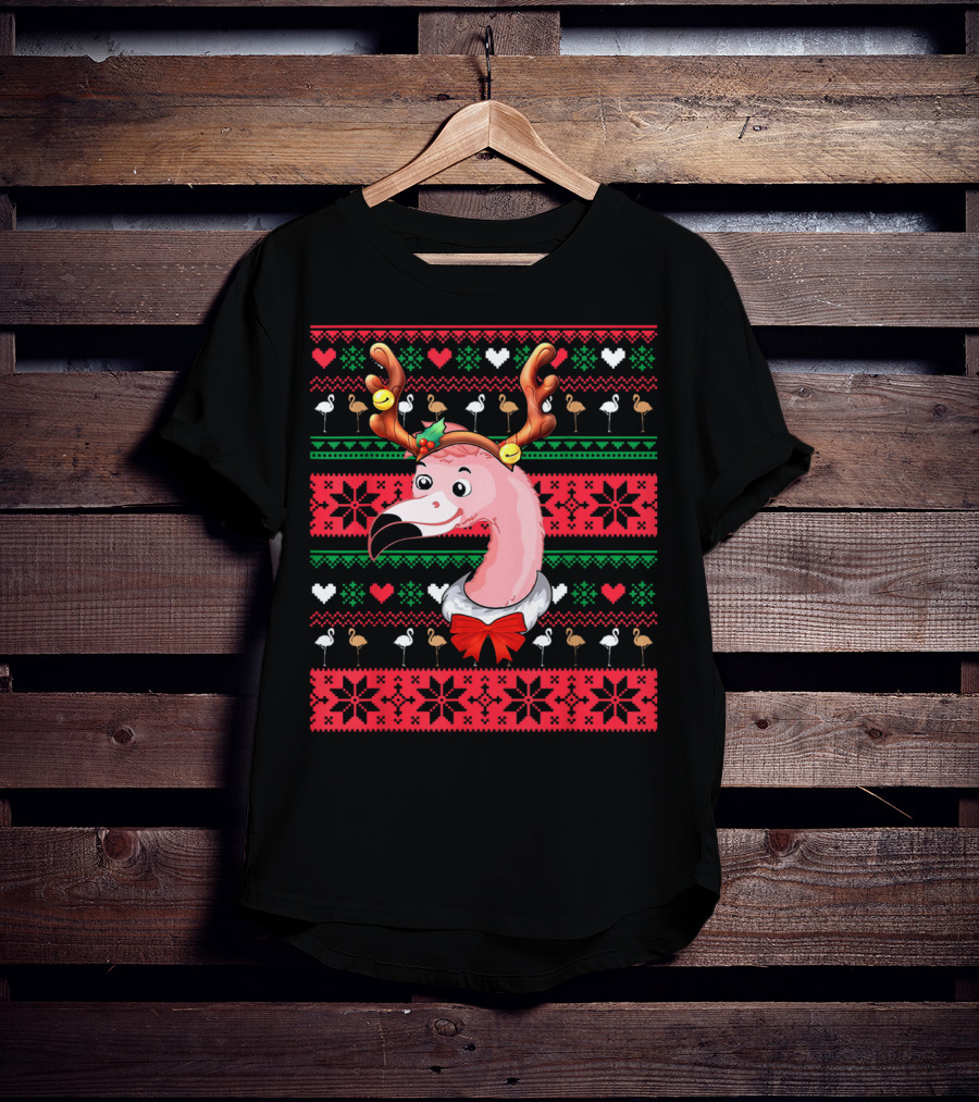 Santa Flamingo Reindeer Ugly Christmas T-Shirt