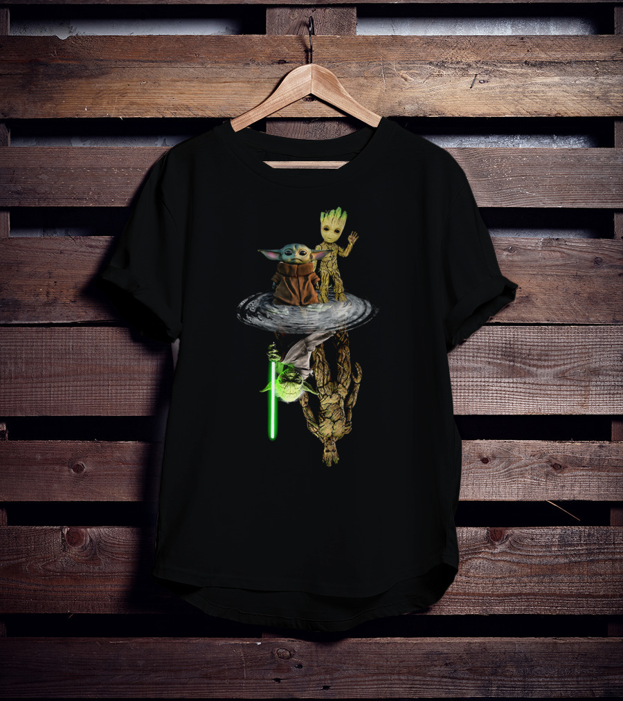 Baby Yoda Baby Groot Reflection Jedi Master Symbolism T-Shirt