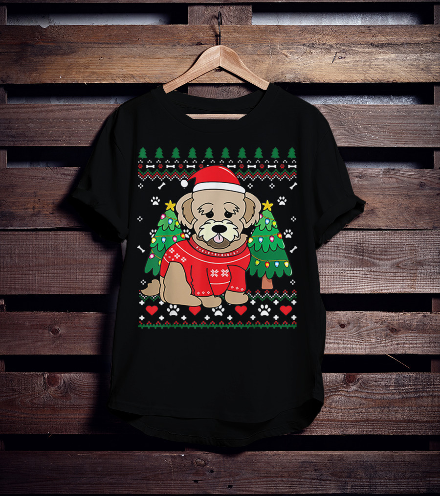 Nice Maltipoo Christmas Ornament Tree Xmas Dog Santa Hat Paw Prints T-Shirt