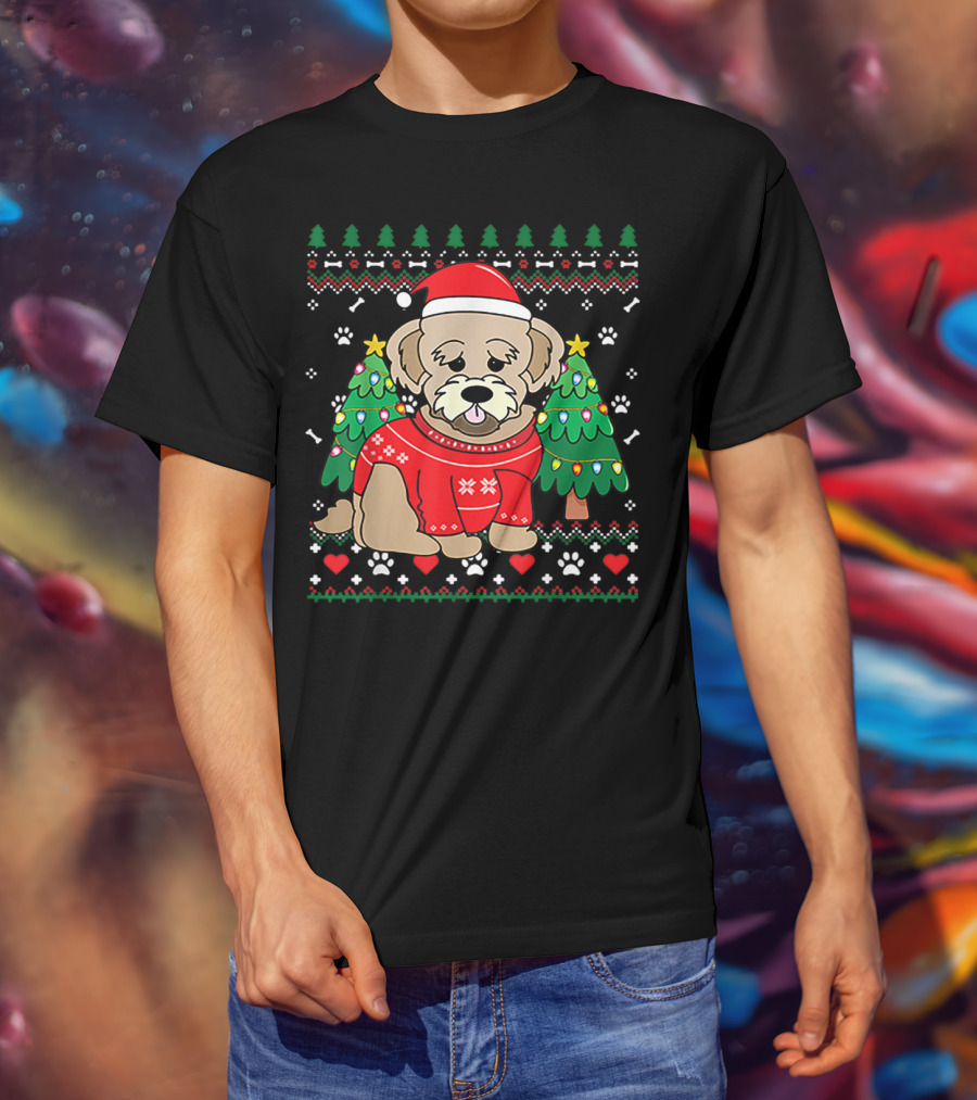 Nice Maltipoo Christmas Ornament Tree Xmas Dog Santa Hat Paw Prints T-Shirt