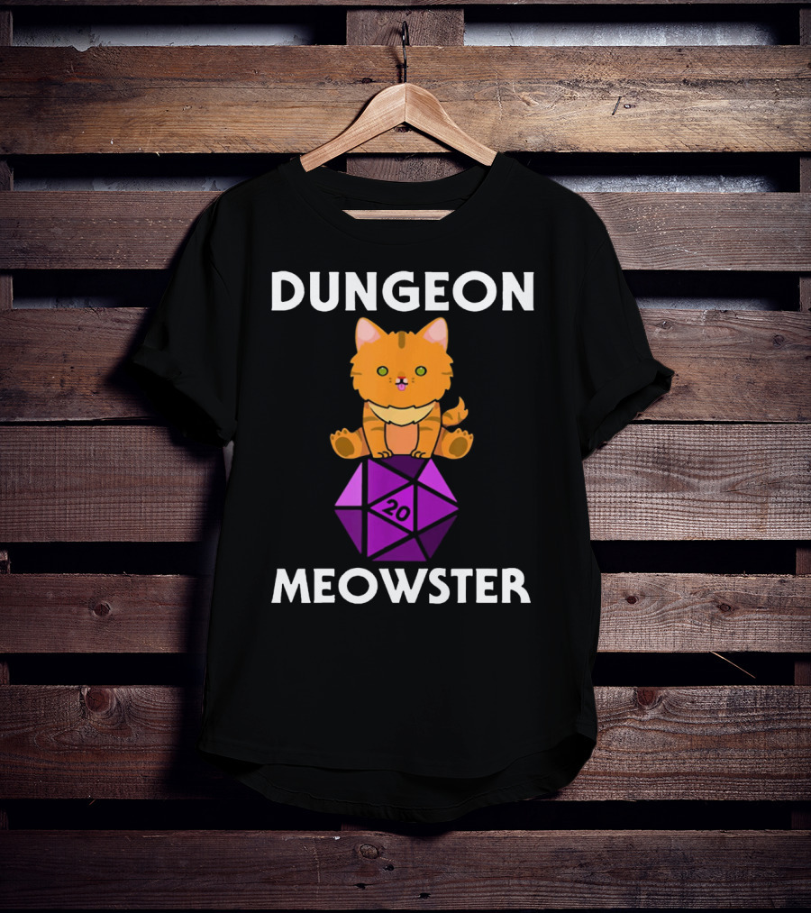 Dungeon Meowster Nerdy Cat With D20 Dice T-Shirt
