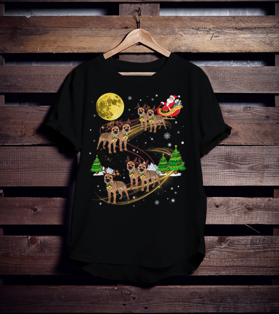 Border Terrier Dog Christmas Santa Reindeer Sleigh Holiday Fun T-Shirt