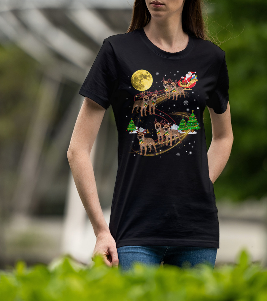 Border Terrier Dog Christmas Santa Reindeer Sleigh Holiday Fun T-Shirt