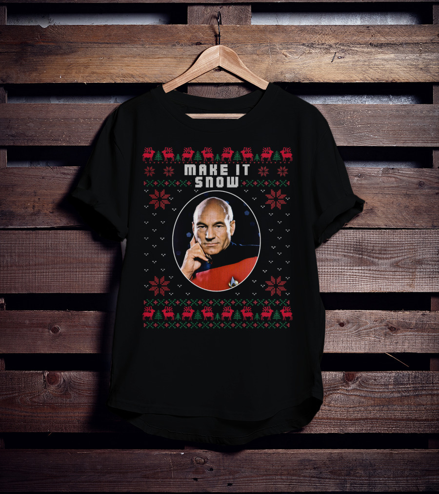 Star Trek Make It Snow Captain Picard Christmas T-Shirt