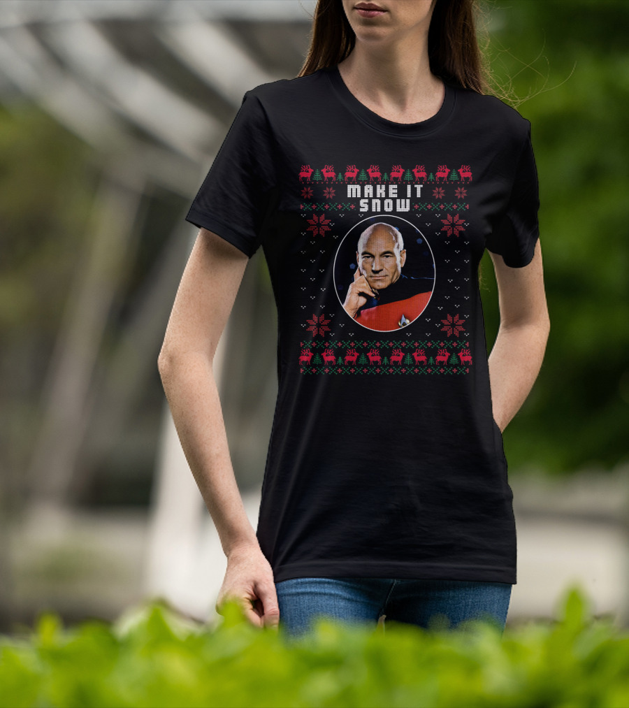 Star Trek Make It Snow Captain Picard Christmas T-Shirt