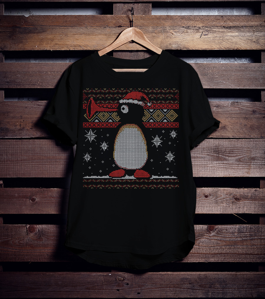 Penguin Pingu Noot Noot Christmas Cross-Stitch T-Shirt