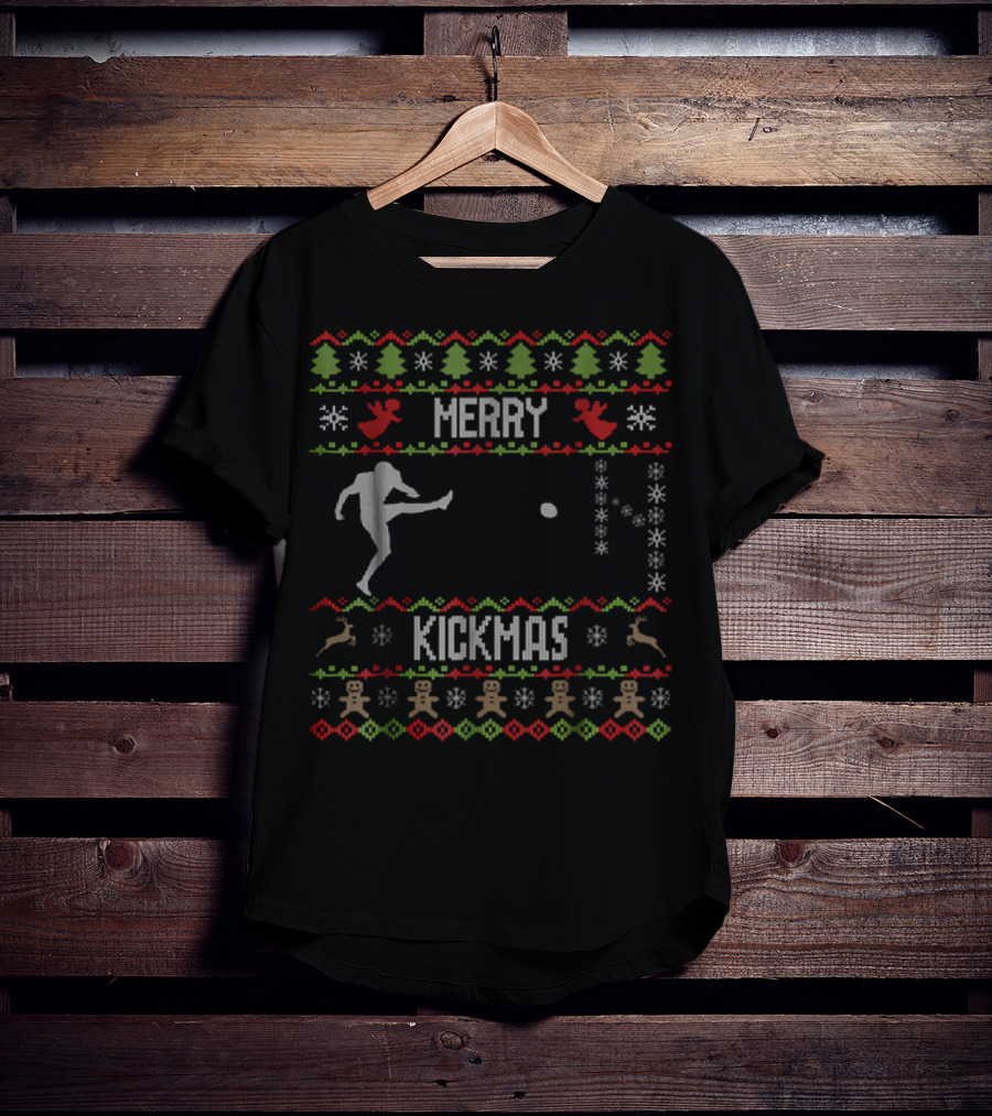 Merry Kickmas Ugly Christmas Football Kicker T-Shirt